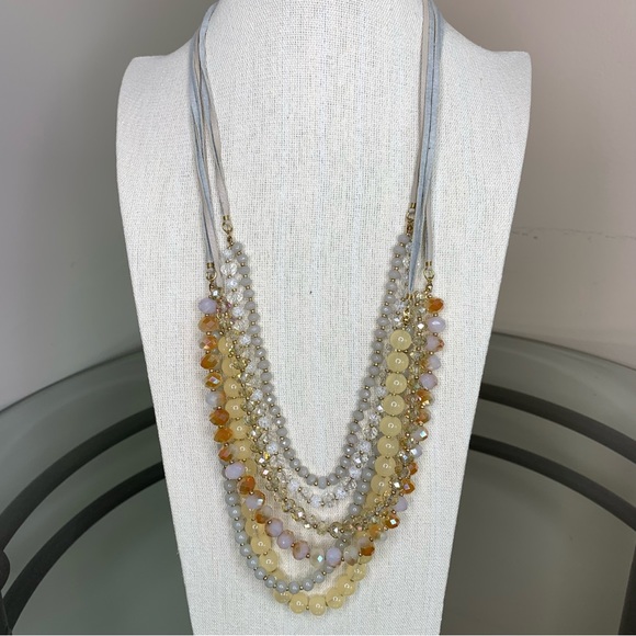 LOFT Jewelry - LOFT Faceted Glass Crystal Bead Multi Strand Layered Necklace With Sueded Cord